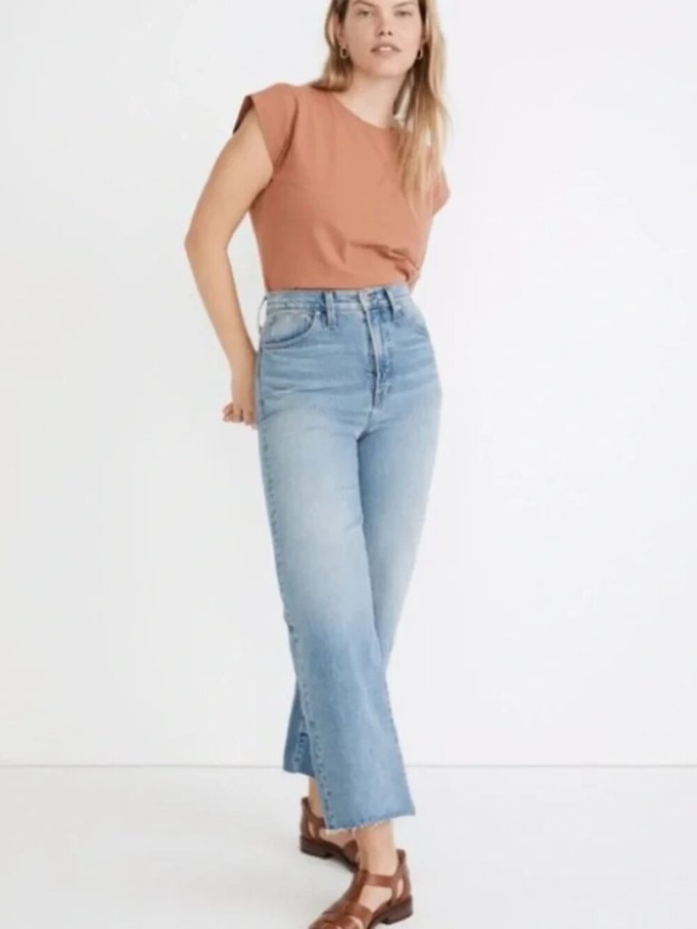 Madewell The Perfect Vintage Wide-Leg Raw Hem Crop Jean in Catlin Wash Size 27